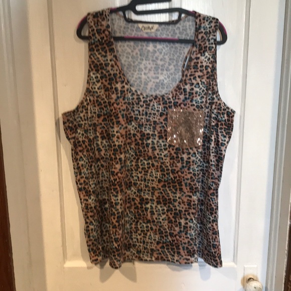 Leopard tank with sequin pocket - Picture 1 of 2